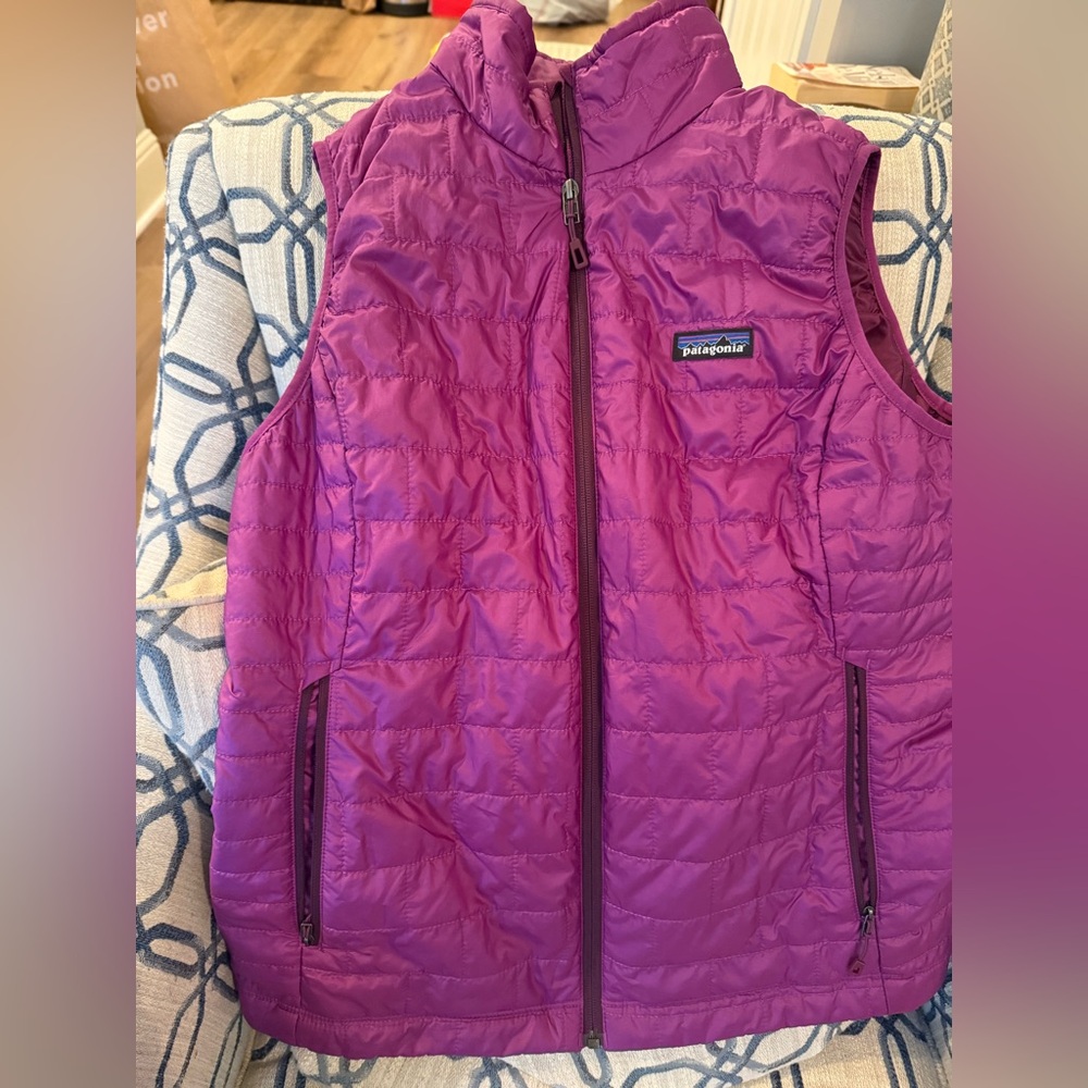 Patagonia Women’s Nano Puff Vest. Magenta color. Size large